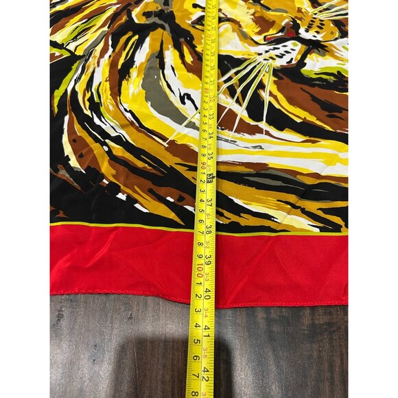 Bob Mackie Wearable Art Silk Scarf Square One Size Red Yellow Wild Animal Print - Picture 6 of 9